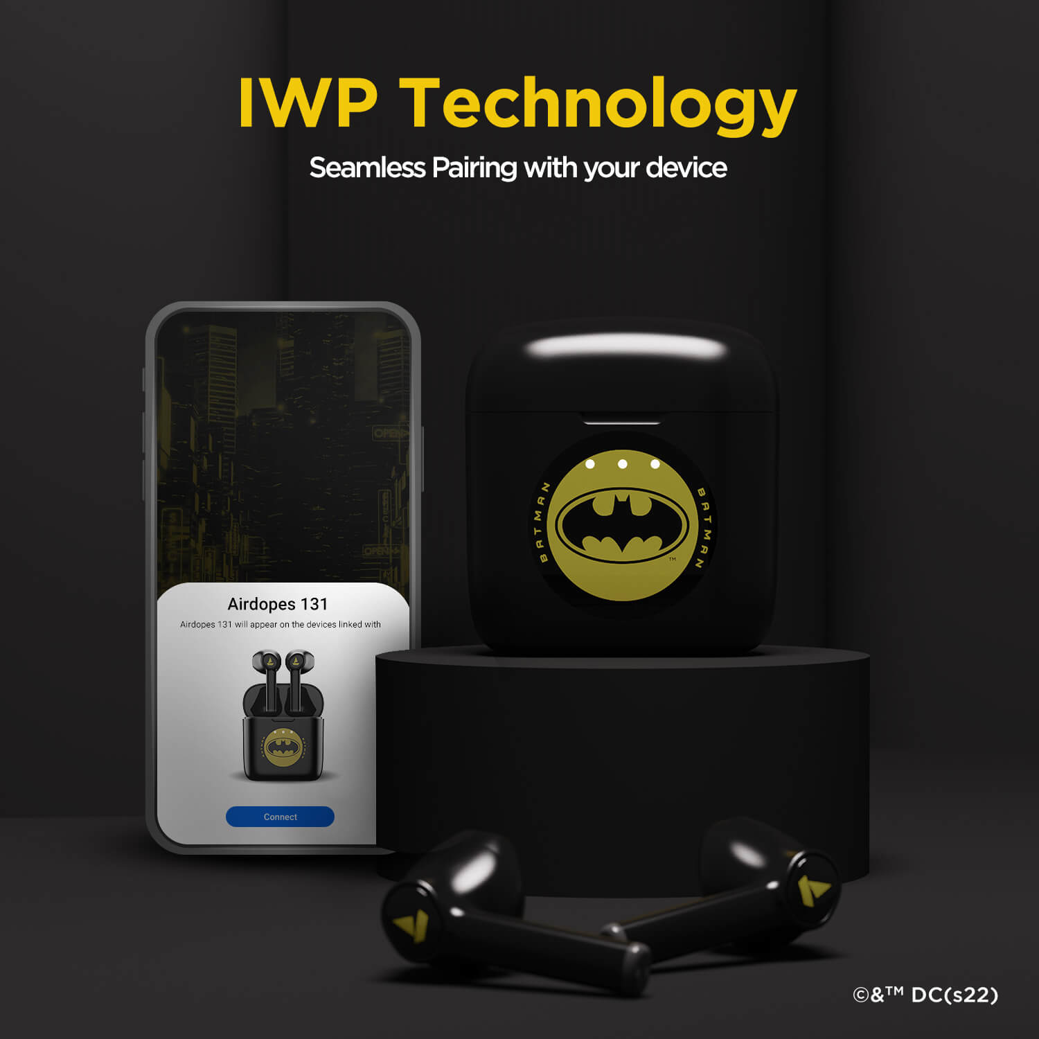 boAt Airdopes 131 Batman DC Edition | Wireless Earbuds with 13 mm Drivers, Bluetooth v5.0, 650mAh pocket friendly Charging Case
