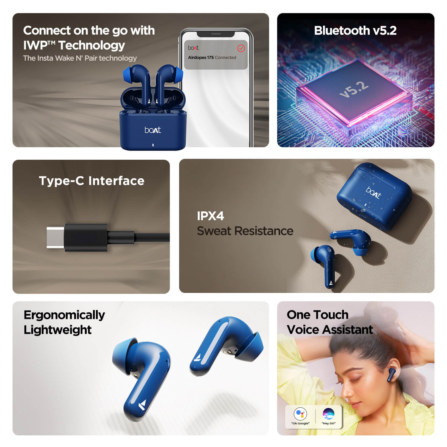 boAt Airdopes 175 |TWS Earbuds10mm drivers, Quad mics with ENx™️ Technology, Bluetooth v5.2, IPX4 Sweat & Water Resistance, ASAP™  Fast Charge