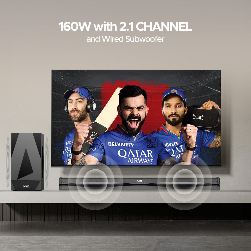 boAt Aavante Bar Orion Plus | 160W Bluetooth Soundbar, 2.1 Surround Sound System, Subwoofer & Wired Rear Speakers