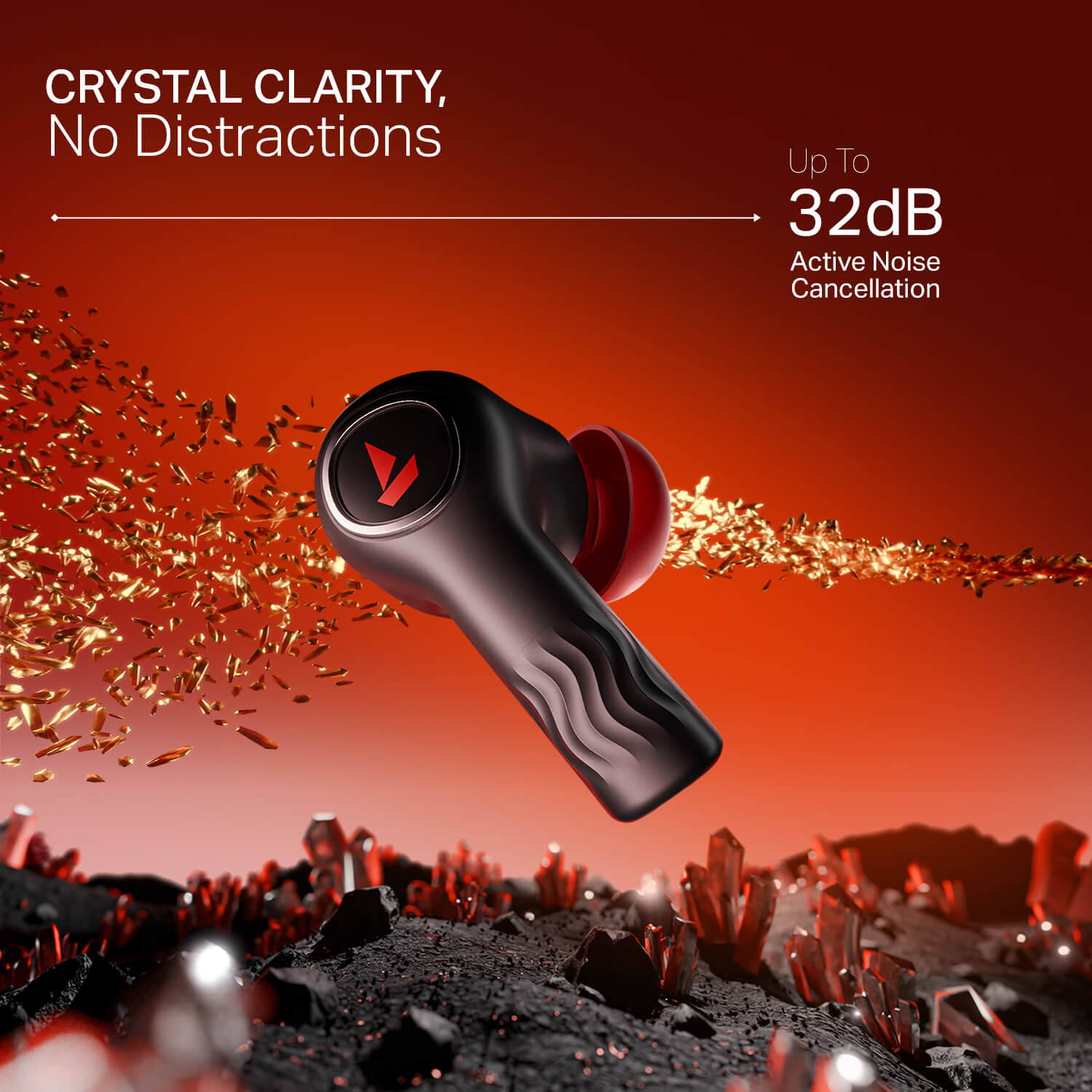 boAt Nirvana Crystl | Wireless Earbuds with 100 Hours Playback, Upto 32dB ANC, BEAST™ Mode, Adaptive EQ by Mimi