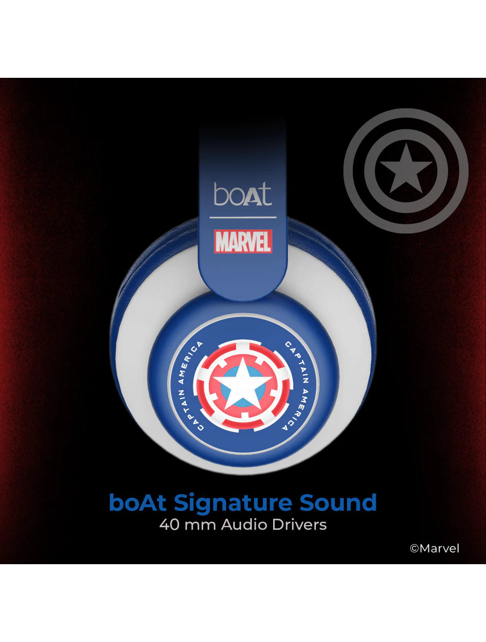 boAt Rockerz 450 Captain America Marvel Edition | Bluetooth Headphones with 40mm Audio Drivers, 15H Playback, Voice Assistant, Dual Connectivity