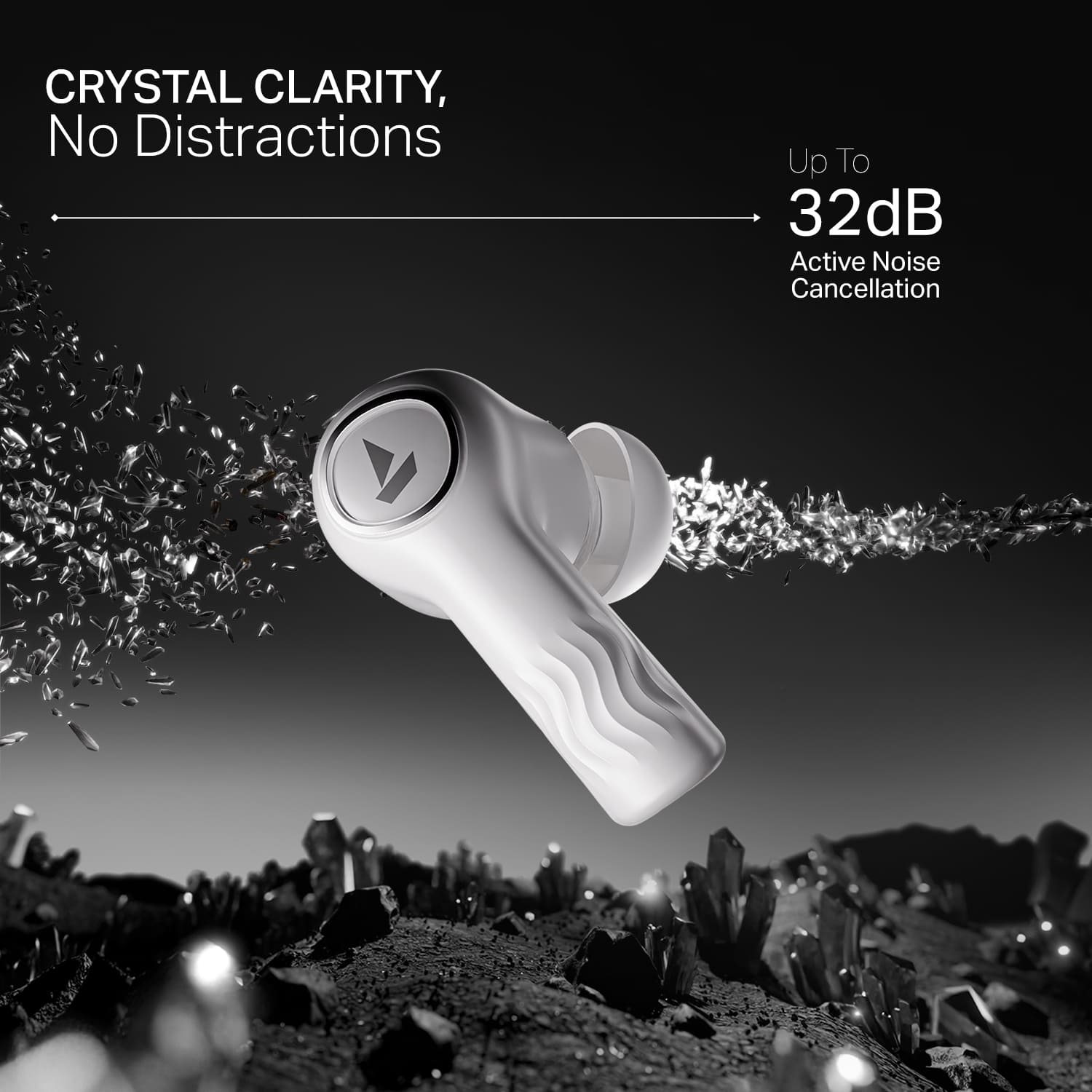 boAt Nirvana Crystl | Wireless Earbuds with 100 Hours Playback, Upto 32dB ANC, BEAST™ Mode, Adaptive EQ by Mimi