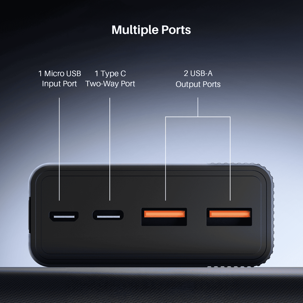 Energyshroom PB401 | Powerbank with 20000mAh Lithium Polymer Battery, Multiple Ports for Simultaneous Charging