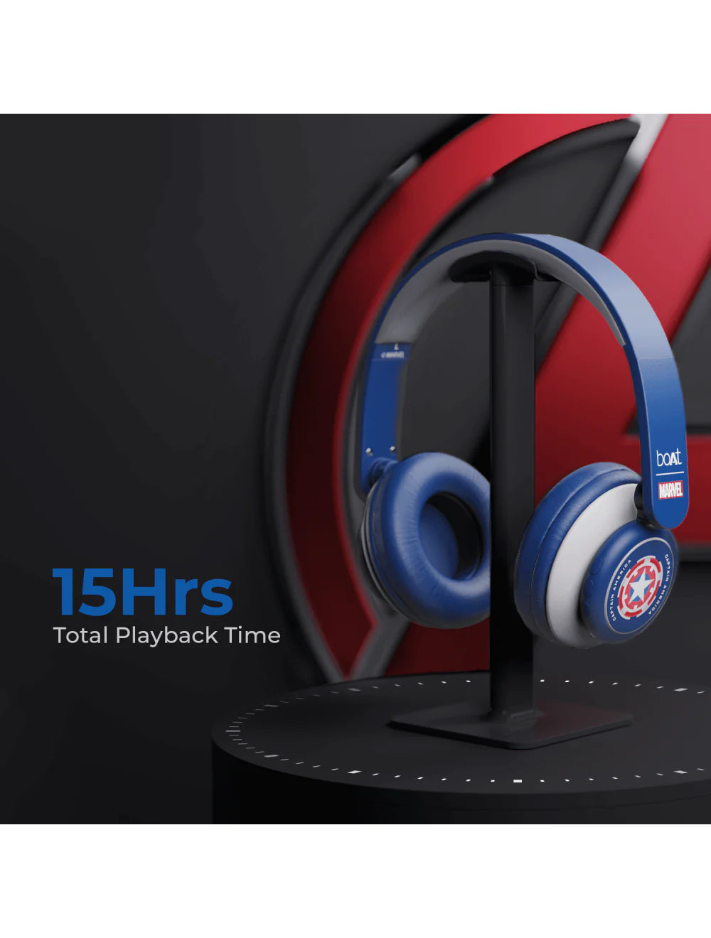 boAt Rockerz 450 Captain America Marvel Edition | Bluetooth Headphones with 40mm Audio Drivers, 15H Playback, Voice Assistant, Dual Connectivity