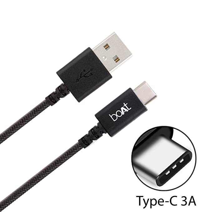 boAt A400 USB Type C Data Cable | Premium C Type Data Cable with 480Mbps Transfer Speed, Tangle free cable, Reversible Connector