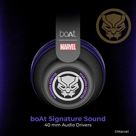 boAt Rockerz 450 Black Panther Marvel Edition | Bluetooth Headphones with 40mm Audio Drivers, 15H Playback, Voice Assistant, Dual Connectivity