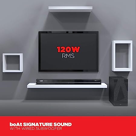 boAt Aavante Bar 1700D | 120W Home Theatre Experience with 2.1 Sound Bar with Subwoofer, Smart Integrated Controls, BT, Aux