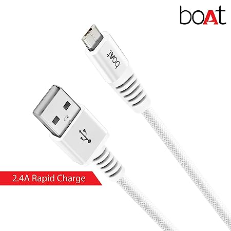 boAt Rugged V3 Micro USB Braided Charging Cable (2.4A) | Premium USB Cable with 480Mbps Transfer Speed, Nylon Braiding, Durable Connectors