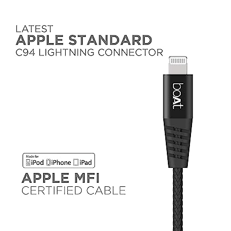 boAt LTG 600 Apple Certified Lightning Cable 1.2 Meter | Premium Fast Charging Cable for Apple devices