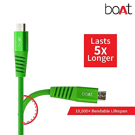 boAt Rugged V3 Micro USB Braided Charging Cable (2.4A) | Premium USB Cable with 480Mbps Transfer Speed, Nylon Braiding, Durable Connectors
