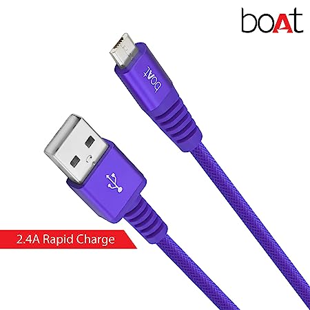 boAt Rugged V3 Micro USB Braided Charging Cable (2.4A) | Premium USB Cable with 480Mbps Transfer Speed, Nylon Braiding, Durable Connectors