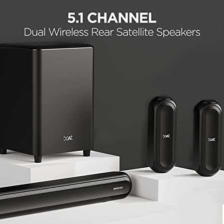 boAt Aavante Bar 3200D | 5.1 Channel Soundbar with Powerful Subwoofer, 3D Surround Sound and Dolby Audio, Dual Wireless Rear Satellite Speakers, Multiple Connectivity Modes