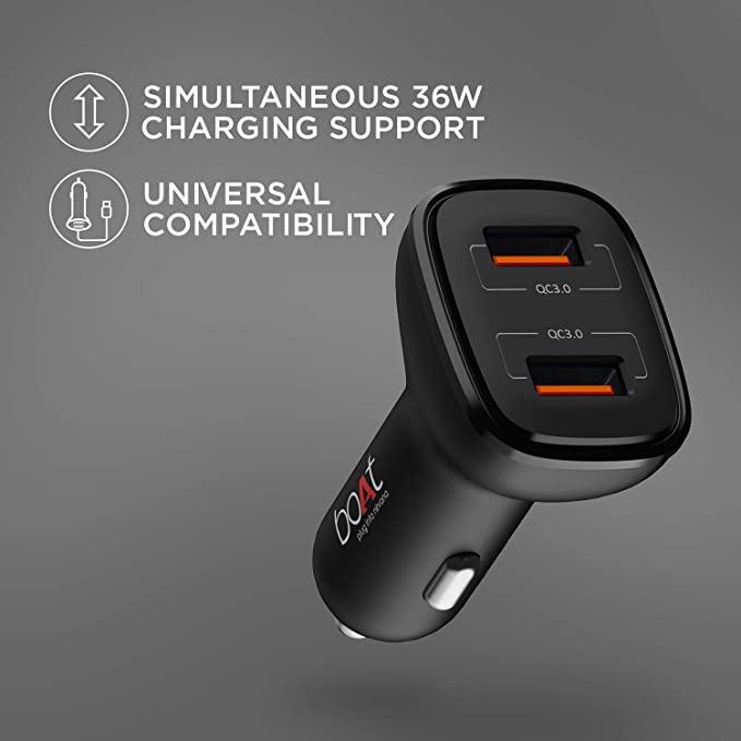 boAt Dual QC Port Rapid Car Charger 18W