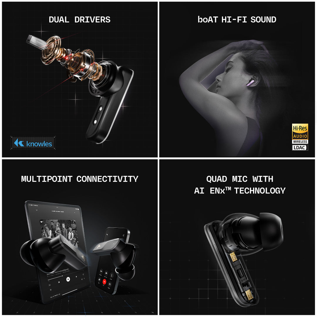 boAt Nirvana X TWS | Wireless Earbuds with Knowles dual drivers, Hi-Res Audio LDAC, 40 Hours Playback, boAt Hi-Fi Sound, ENx™ Technology, Dual Pairing