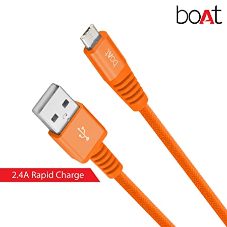 boAt Rugged V3 Micro USB Braided Charging Cable (2.4A) | Premium USB Cable with 480Mbps Transfer Speed, Nylon Braiding, Durable Connectors