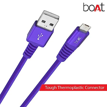 boAt Rugged V3 Micro USB Braided Charging Cable (2.4A) | Premium USB Cable with 480Mbps Transfer Speed, Nylon Braiding, Durable Connectors