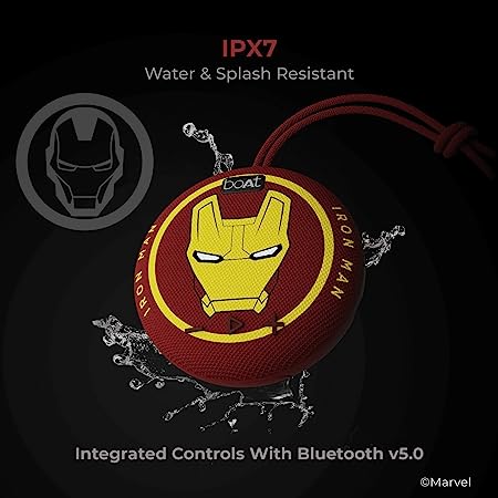 boAt Stone 190 Iron Man Marvel Edition | Portable Speaker with 52mm Full Range Driver, 4HRS Playback, 5W RMS Sound, IPX7 Water Resistance