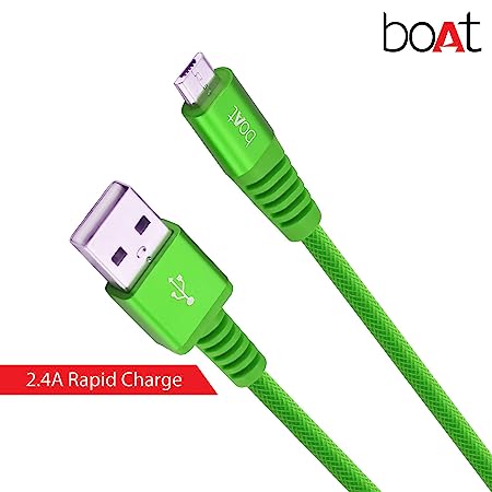 boAt Rugged V3 Micro USB Braided Charging Cable (2.4A) | Premium USB Cable with 480Mbps Transfer Speed, Nylon Braiding, Durable Connectors