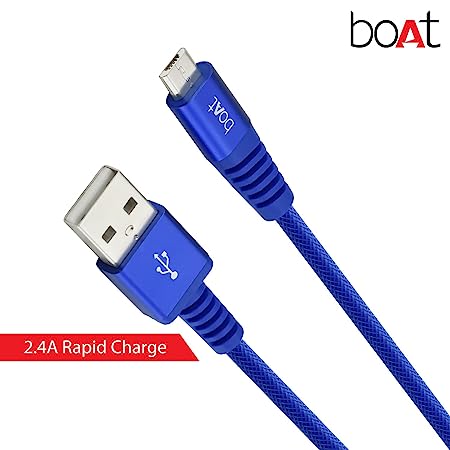 boAt Rugged V3 Micro USB Braided Charging Cable (2.4A) | Premium USB Cable with 480Mbps Transfer Speed, Nylon Braiding, Durable Connectors