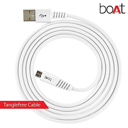 boAt Rugged V3 Micro USB Braided Charging Cable (2.4A) | Premium USB Cable with 480Mbps Transfer Speed, Nylon Braiding, Durable Connectors