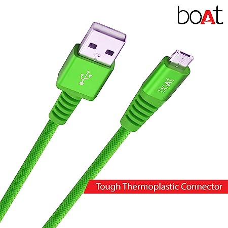 boAt Rugged V3 Micro USB Braided Charging Cable (2.4A) | Premium USB Cable with 480Mbps Transfer Speed, Nylon Braiding, Durable Connectors