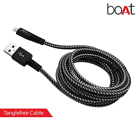 boAt Rugged V3 Micro USB Braided Charging Cable (2.4A) | Premium USB Cable with 480Mbps Transfer Speed, Nylon Braiding, Durable Connectors