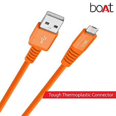 boAt Rugged V3 Micro USB Braided Charging Cable (2.4A) | Premium USB Cable with 480Mbps Transfer Speed, Nylon Braiding, Durable Connectors