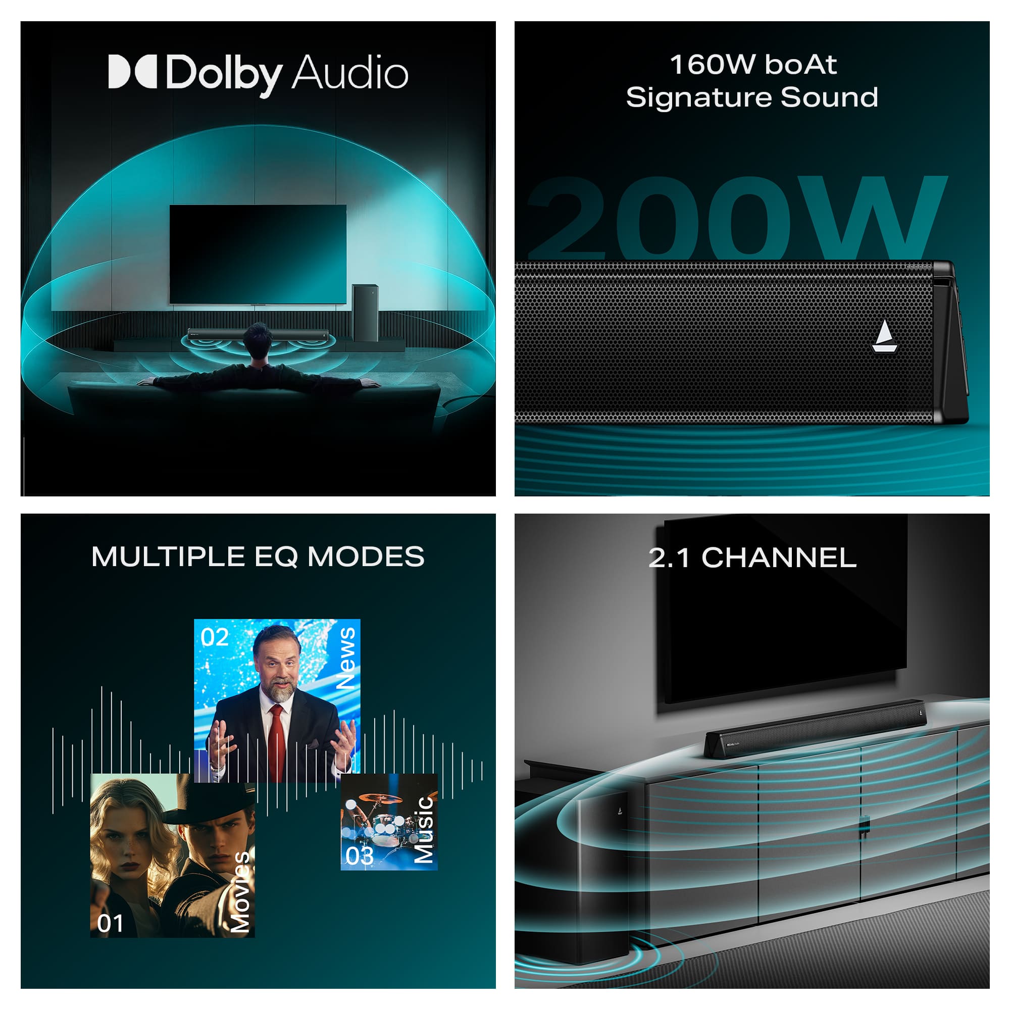 boAt Aavante Thump Plus | 200W 2.1 Channel Soundbar with Wired Subwoofer, Multi-Connectivity & EQ Modes