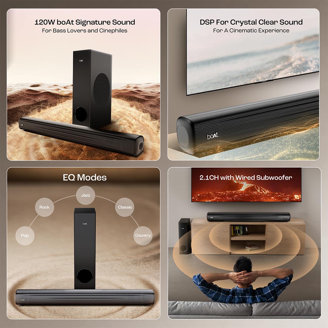 boAt Aavante Bar 1500 Pro | 120W Bluetooth Soundbar, 2.1 channel surround system, EQ Modes, Master Remote Control
