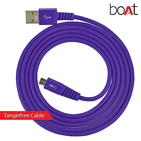 boAt Rugged V3 Micro USB Braided Charging Cable (2.4A) | Premium USB Cable with 480Mbps Transfer Speed, Nylon Braiding, Durable Connectors