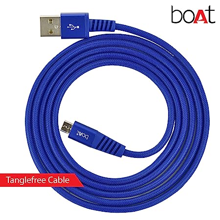 boAt Rugged V3 Micro USB Braided Charging Cable (2.4A) | Premium USB Cable with 480Mbps Transfer Speed, Nylon Braiding, Durable Connectors