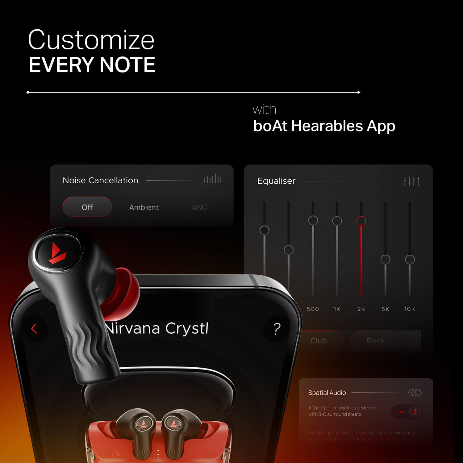 boAt Nirvana Crystl | Wireless Earbuds with 100 Hours Playback, Upto 32dB ANC, BEAST™ Mode, Adaptive EQ by Mimi