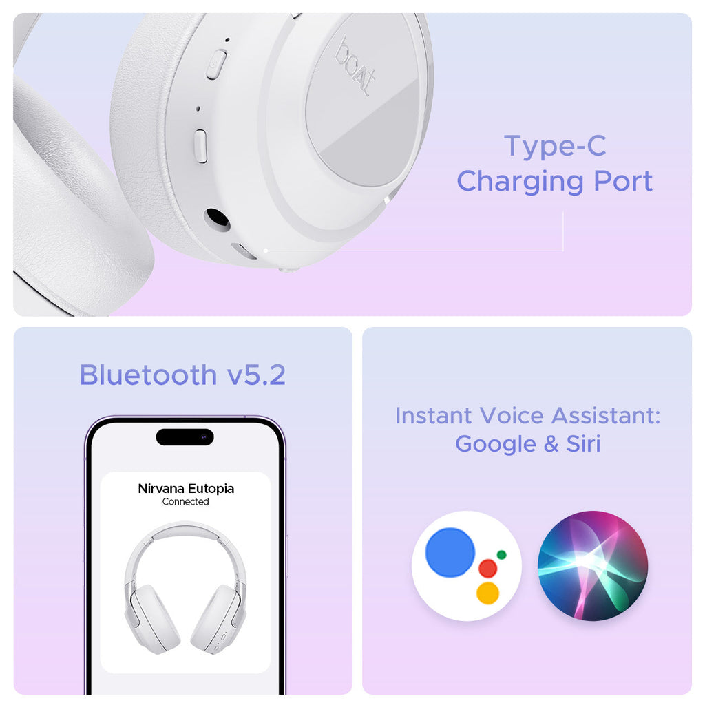 boAt Nirvana Eutopia | Wireless Headphone with 20H Playback, Dual Mics with ENx™ Tech, ASAP™ Charge