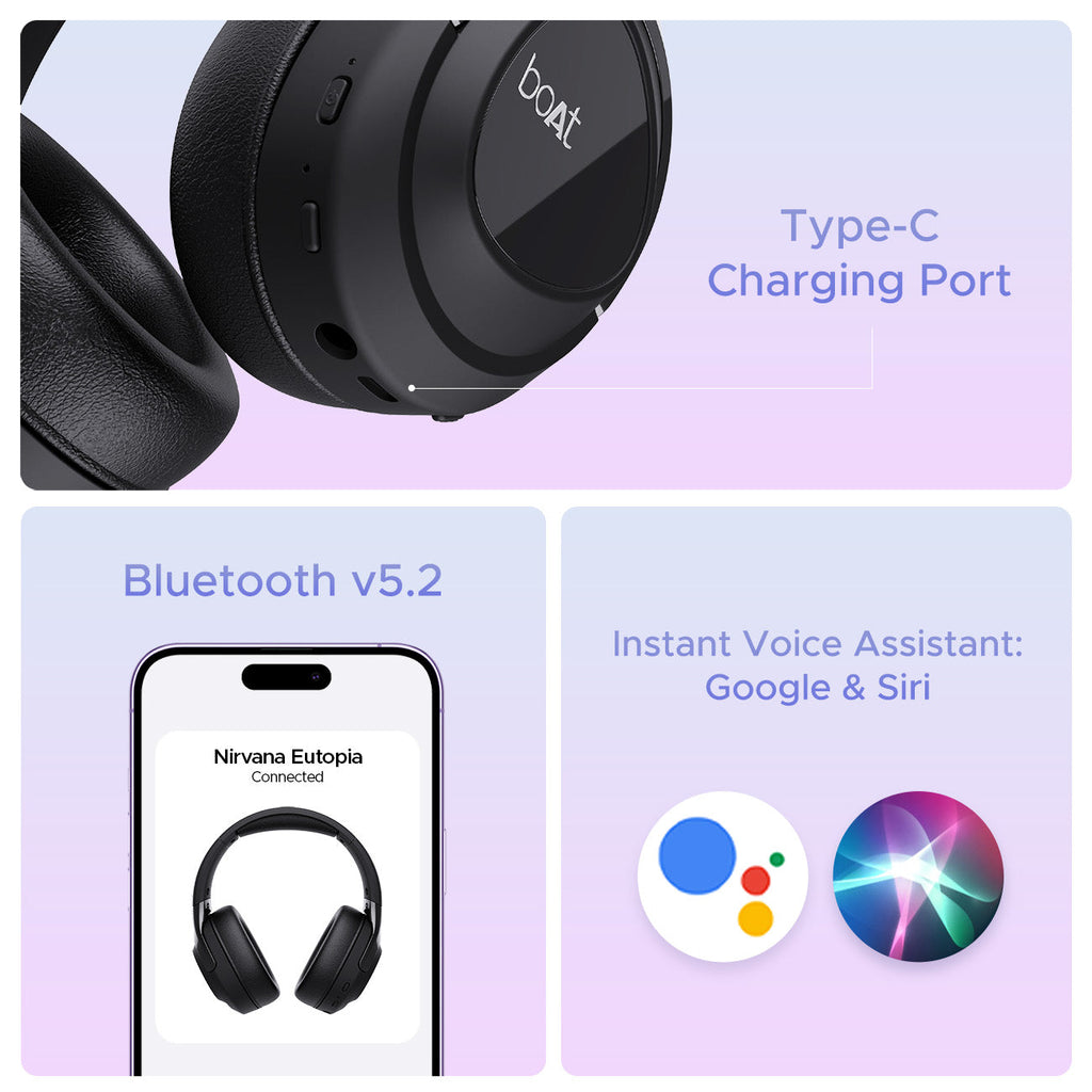 boAt Nirvana Eutopia | Wireless Headphone with 20H Playback, Dual Mics with ENx™ Tech, ASAP™ Charge