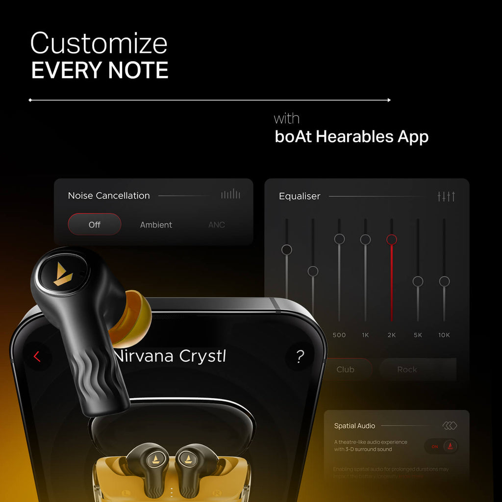 boAt Nirvana Crystl | Wireless Earbuds with 100 Hours Playback, Upto 32dB ANC, BEAST™ Mode, Adaptive EQ by Mimi