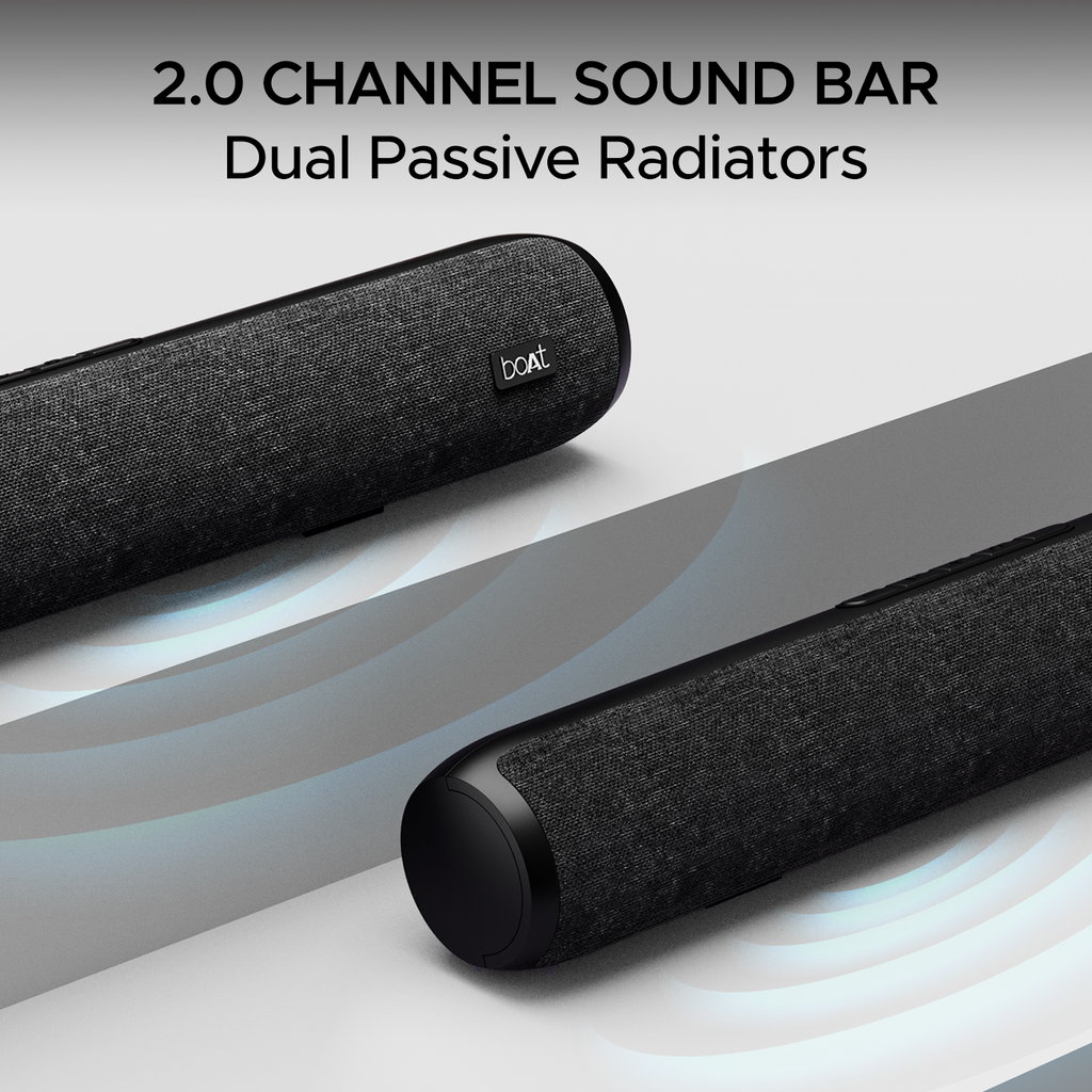 boAt Aavante Bar 600 | 25W RMS Bluetooth Stereo Soundbar, Up to 6 Hours Long Playback, 2.0 Channel, Dual Passive Radiators, BT, AUX