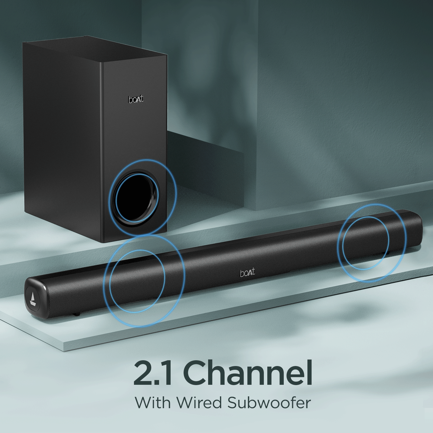 boAt Aavante Bar Mystiq | 100W RMS boAt Signature Sound, 2.1 Channel Soundbar with Wired Subwoofer, Entertainment EQ Modes, Bluetooth v5.3, USB, AUX, HDMI (ARC)