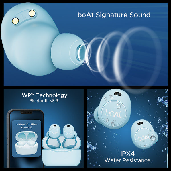 boAt Airdopes 121v2 Plus | Wireless Earbuds with 50 Hours Playback, BEAST™ Mode, ENx™ Technology, IPX4 Resistance