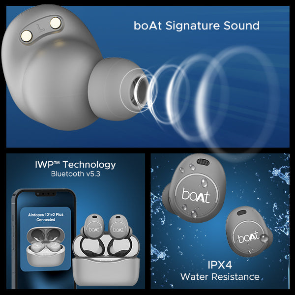 boAt Airdopes 121v2 Plus | Wireless Earbuds with 50 Hours Playback, BEAST™ Mode, ENx™ Technology, IPX4 Resistance