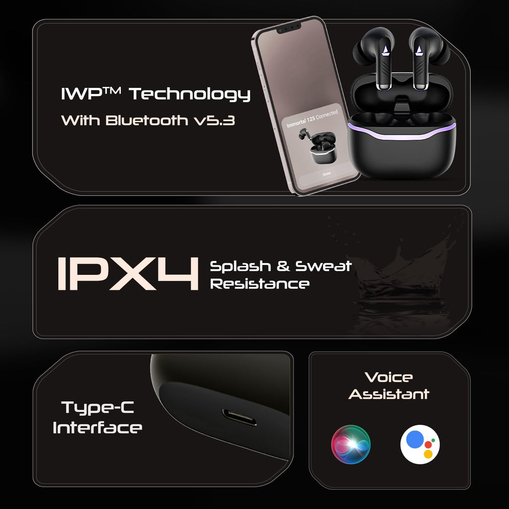 boAt Immortal 125 | Gaming Wireless Earbuds with BEAST™️Mode, 40 Hours Playback, ENx™ Technology, RGB LED lights
