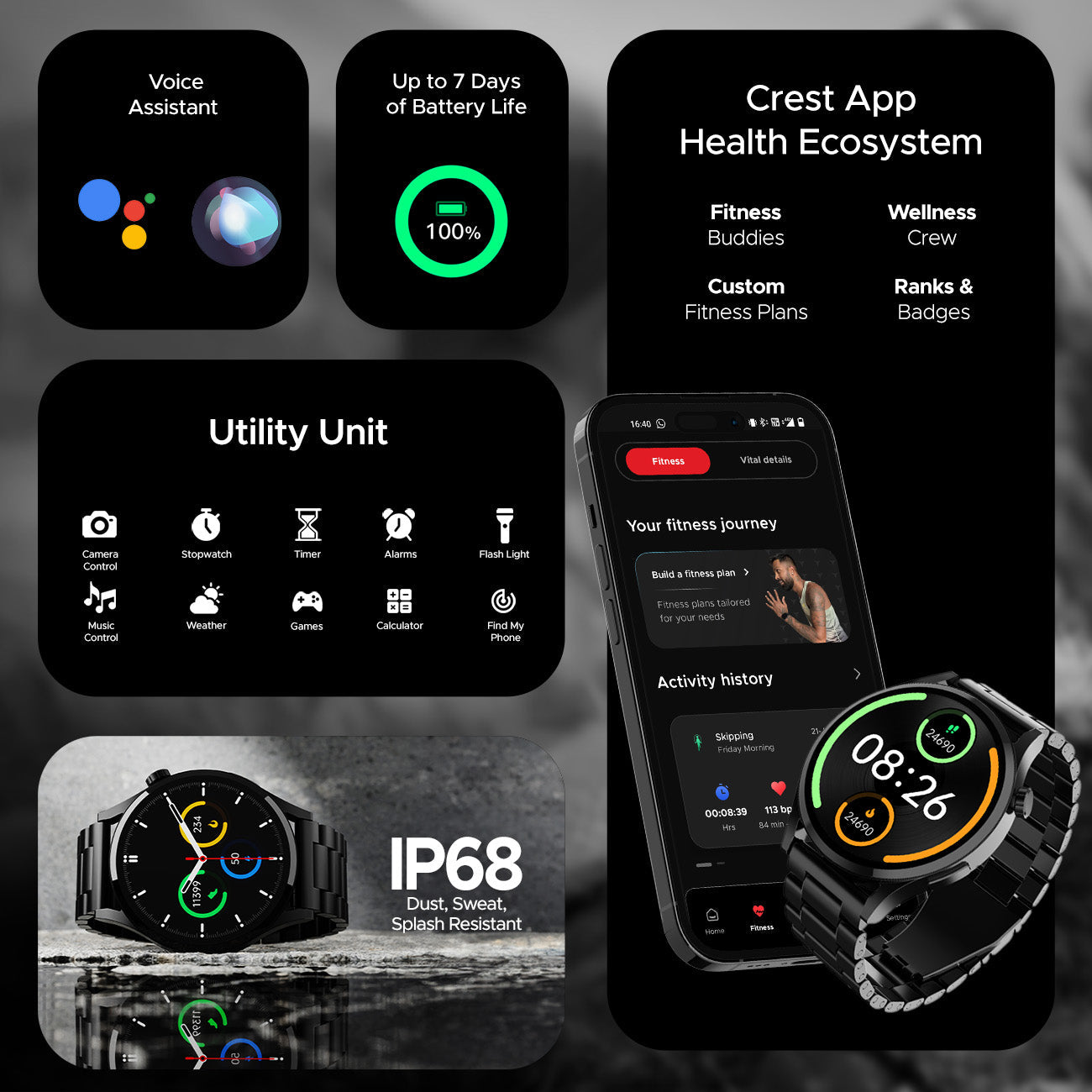 boAt Lunar Embrace | Smartwatch with 1.51" (3.83 cms) round AMOLED Display, Functional Crown, 100+ Sports Modes, IP68 rating