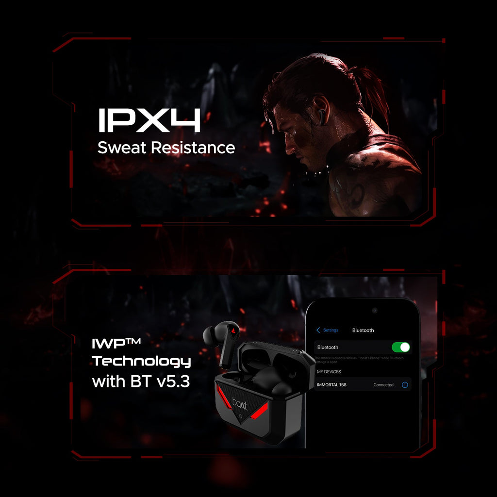 boAt Immortal 158 | Bluetooth Gaming Wireless Earbuds with BEAST™Mode, ENx™ with Quad Mics, ASAP™ Charge