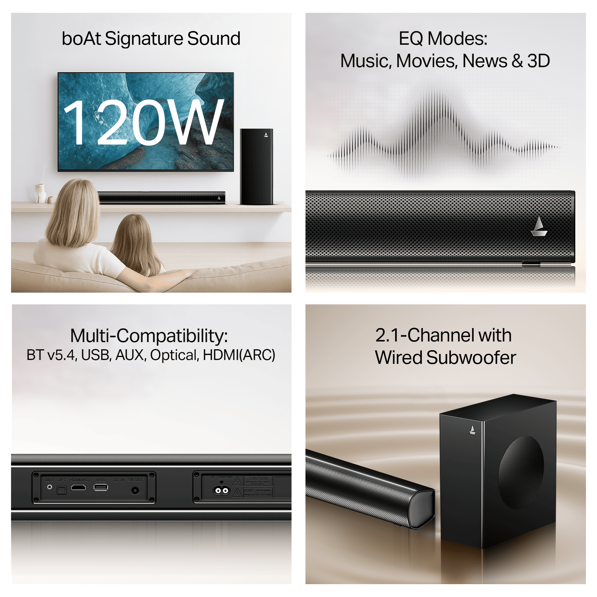 boAt Aavante Pulse | 120W 2.1 Channel Soundbar with Bluetooth v5.4, EQ Modes & Master Remote