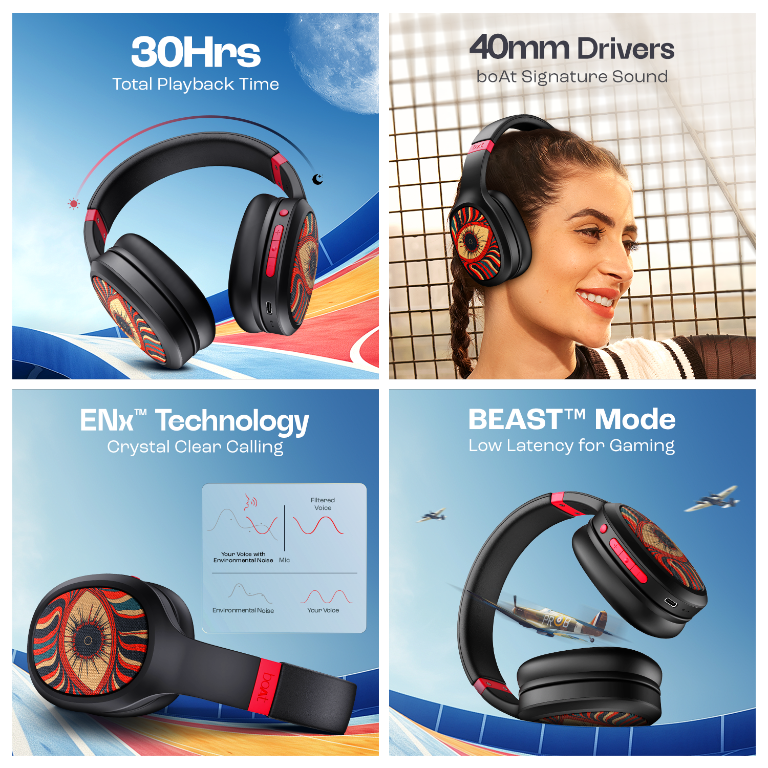 boAt Rockerz 460 | Wireless Headphone with 40mm Drivers, 30 HRS of Fuel, ENx™ Technology For Clear Calls, Dual Pairing
