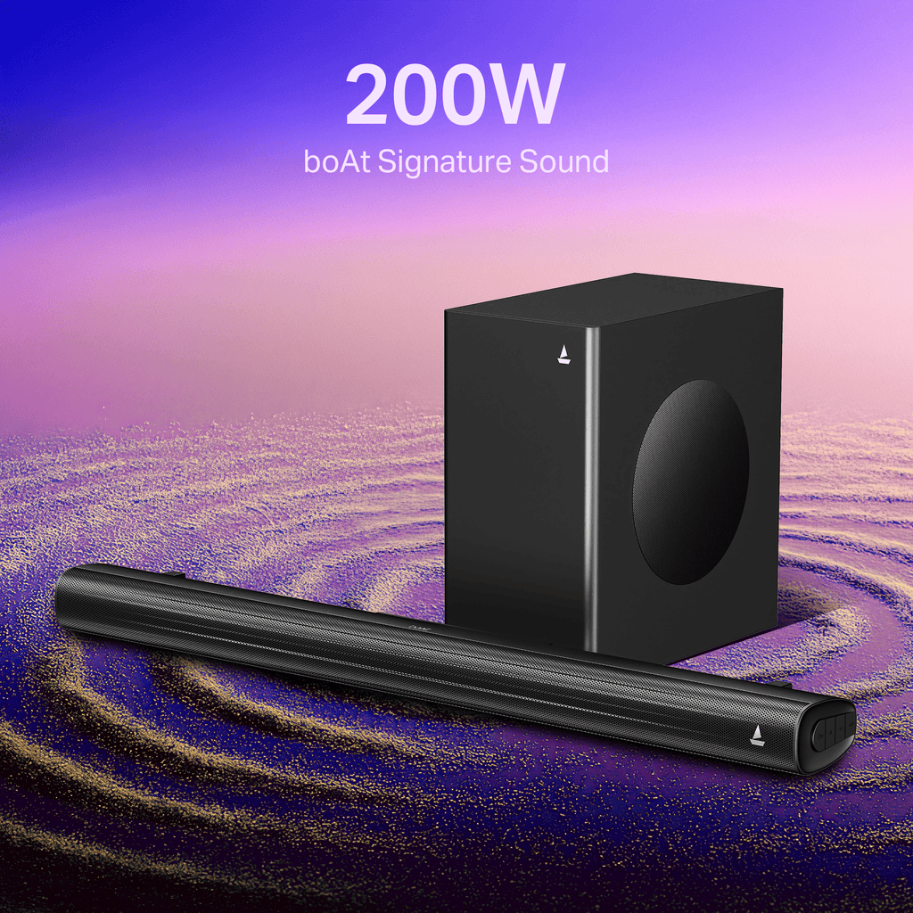 boAt Aavante Quake Plus | 200W Bluetooth Soundbar, 2.1 Channel with Wired Subwoofer, Multi-Connectivity, Wall Mountable