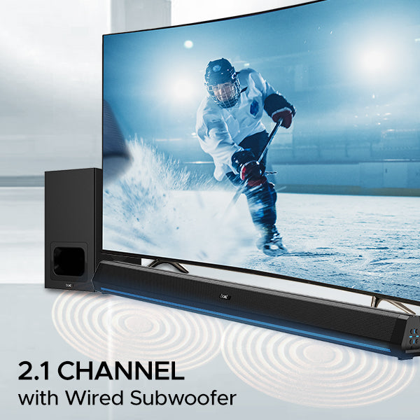 boAt Aavante Bar 2600 | 2.1 Channel 300W RMS Bluetooth Soundbar, Wired Subwoofer, Multi-connectivity