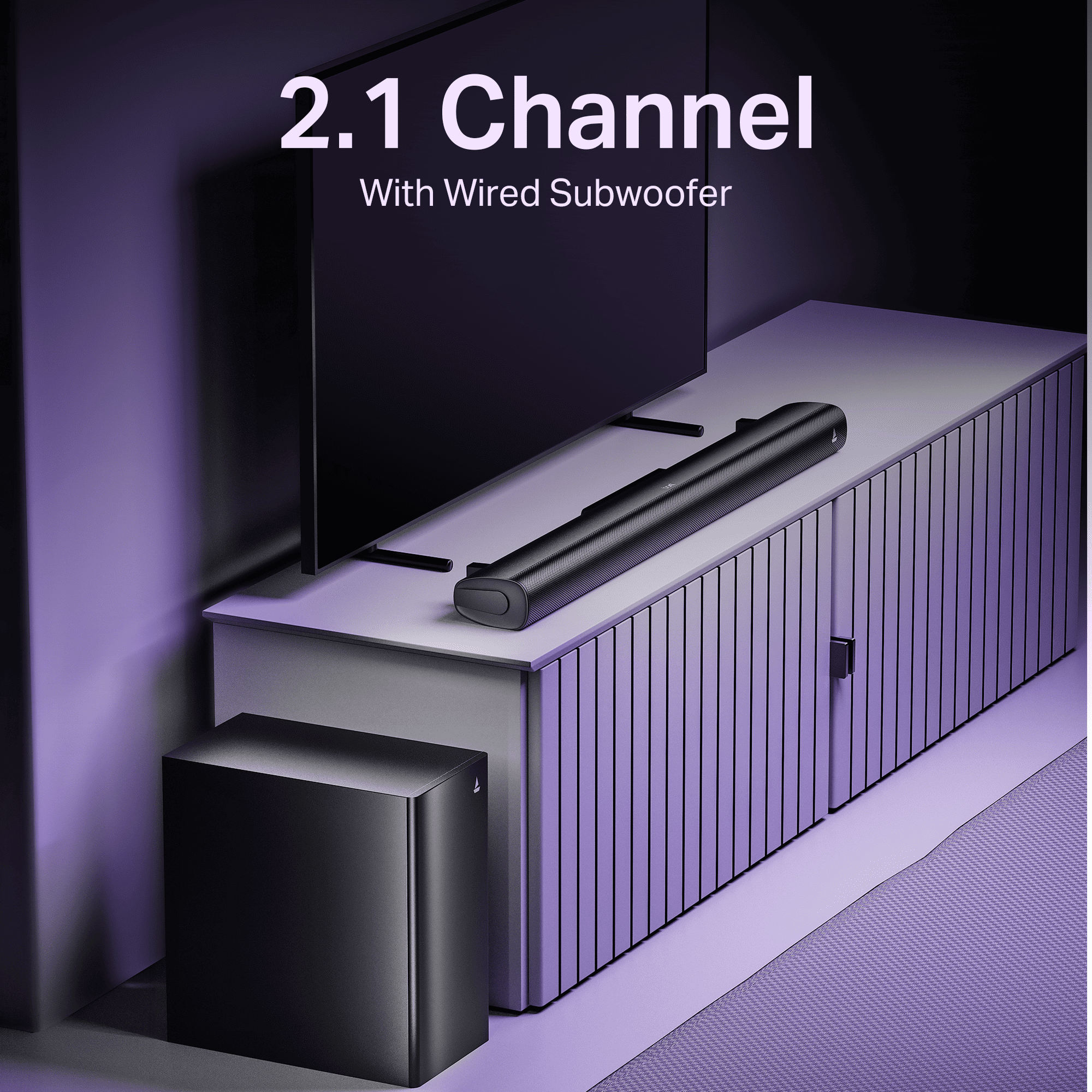 boAt Aavante 2.1 2000 | 200W Bluetooth Soundbar, 2.1 Channel with Wired Subwoofer, Multi-Connectivity, Wall Mountable