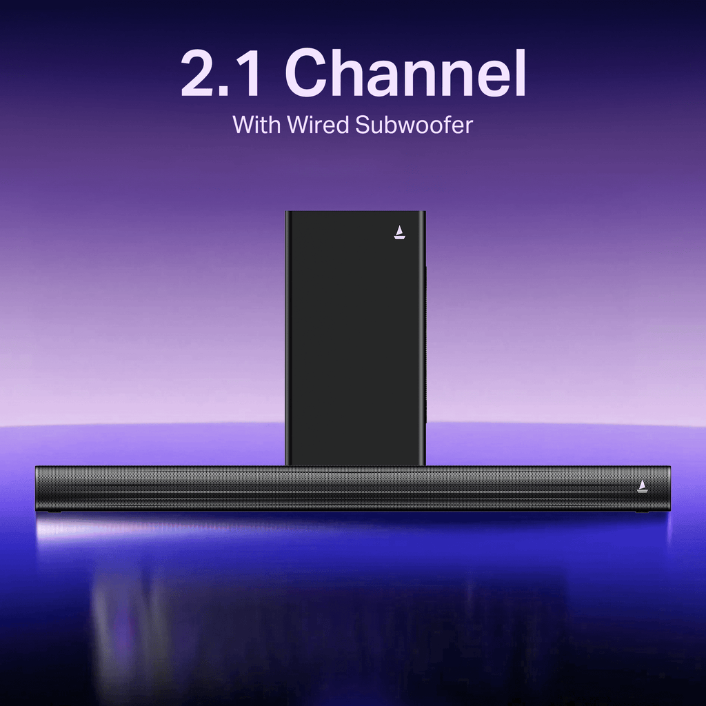 boAt Aavante Quake Plus | 200W Bluetooth Soundbar, 2.1 Channel with Wired Subwoofer, Multi-Connectivity, Wall Mountable