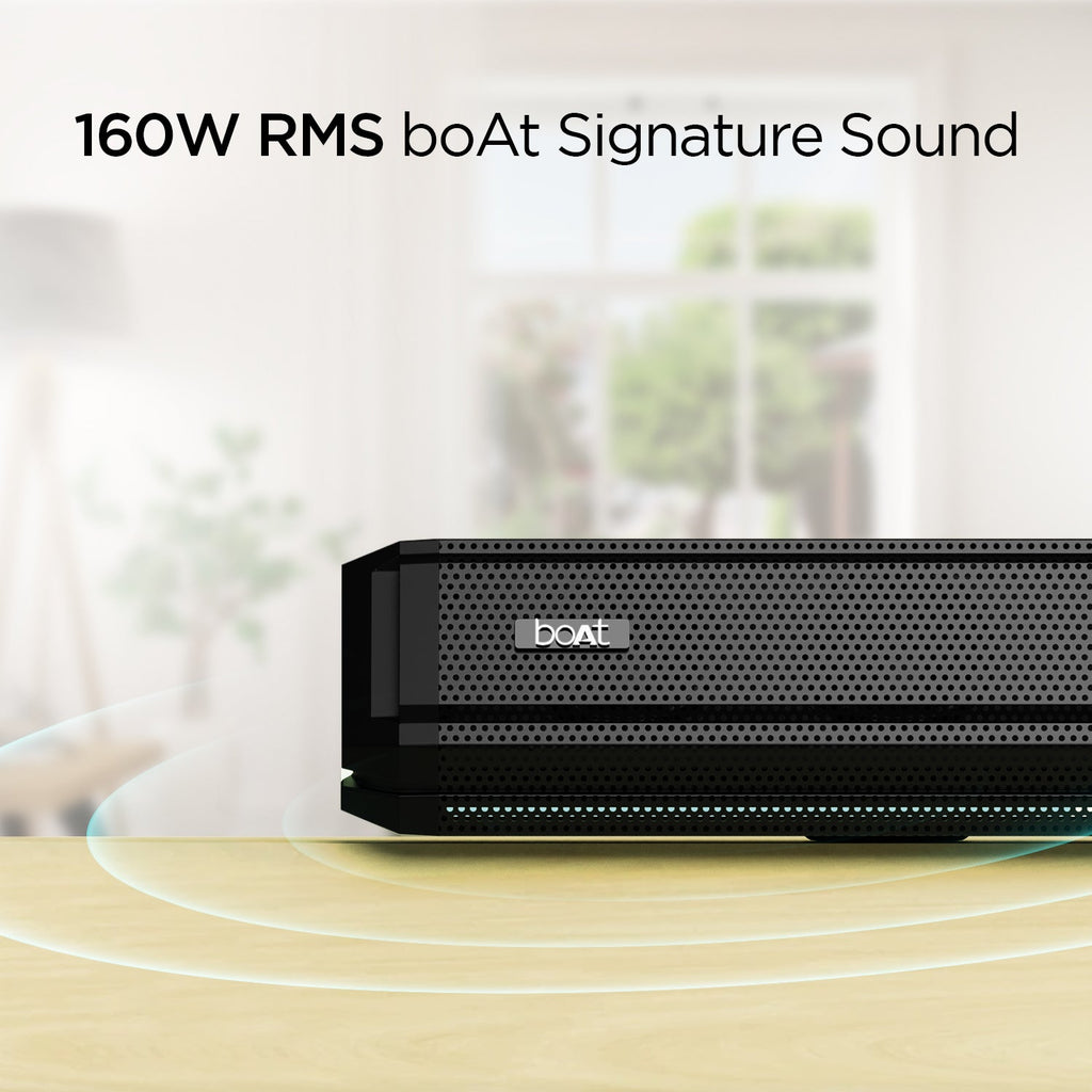 boAt Aavante Bar 1550 Pro | 160W RMS 2.1 Channel Soundbar, Wired Subwoofer, Multiple EQ Modes, LED Lights, AUX, USB, Optical