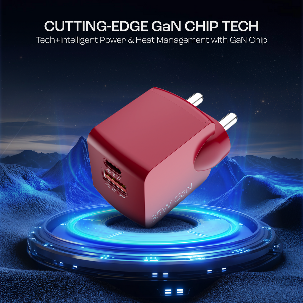 35W GAN Charger | 35W Fast Charger with GaN Chip Technology, 12 Layers of Smart IC Protection, Dual-Port Charging